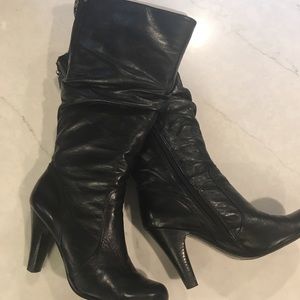 Guess black leather heeled knee high boots